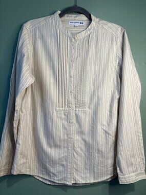 Ines de la Fressange Medium Cotton Pintuck Striped Blouse Shirt Career Office